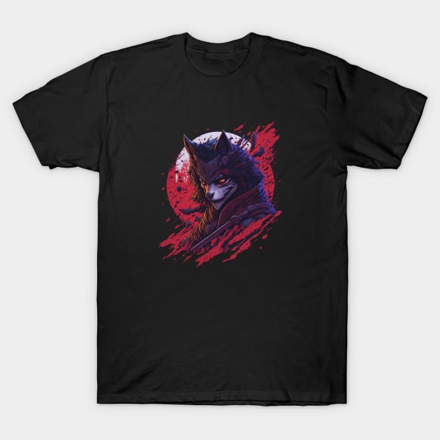 Ronin Wolf Blood Moon T-Shirt by amenwolf